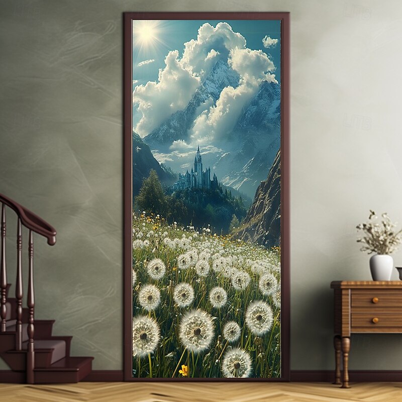 Landscape Door Decorations Door Covers Dandelions Castle Door Tapestry Door Curtain Decoration Backdrop Indoor/Outdoor Door Banner for Front Door Farmhouse3