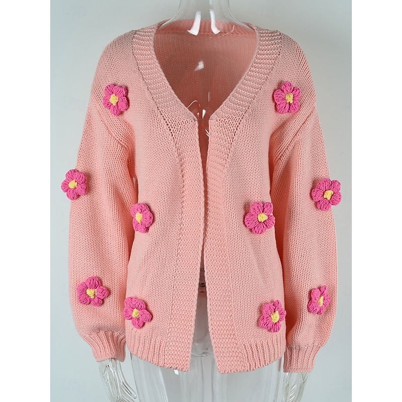 Women's Valentine Pink Sweater Cardigan Elegant Off Shoulder Knitted Petal Sleeve Long Sleeve Regular Tops Knit Outdoor Daily Weekend Fashion Streetwear Black White Fall Winter4