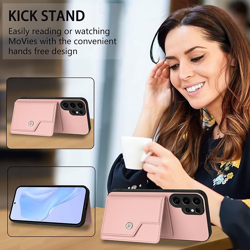 Phone Case For Samsung Galaxy S25 S24 S24 FE S23 Ultra Plus S22 Plus  Ultra A55 5G A35 5G A25 A15 A14 Back Cover with Stand Holder Card Slot Shockproof Retro TPU PU Leather4
