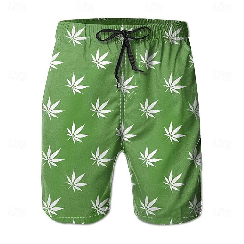 Men's Leaf Tropical Plants Swim Shorts Board Shorts Swimming Trunks Mid Waist Streetwear Hawaiian Casual Daily Holiday Pocket Drawstring Elastic Waist Designer Clothing Apparel