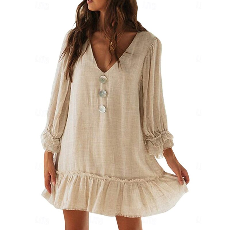 Women's Casual Dress Midi Dress Patchwork Hawaiian Casual V Neck Black Blue Beige Color4