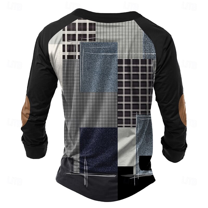 Men's Graphic Patchwork T Shirt Henley Shirt Tee Long Sleeve Designer Basic Classic Outdoor Daily Sports Spring &  Fall Black Light Gray Dark Gray Henley Henley T-Shirt2