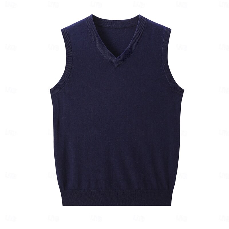 Men's Vest Ribbed Knit Regular Tops V Neck Solid Color V Neck Knitwear Daily Formal Outdoor Clothing Apparel Spring Fall Black Navy Blue S M L4