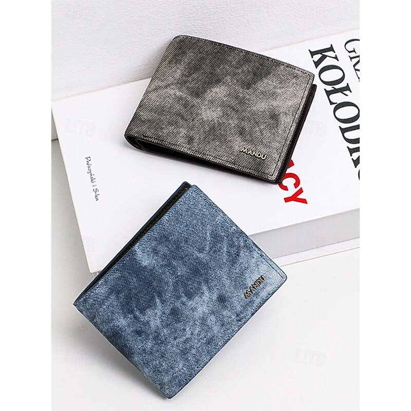 Men's RFID Blocking Faux Leather Bifold Wallet, Slim and Stylish Design for Casual and Everyday Use Black Blue Grey