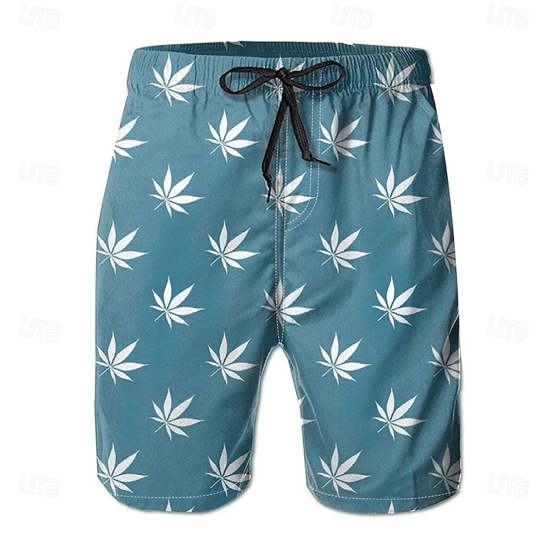 Men's Leaf Tropical Plants Swim Shorts Board Shorts Swimming Trunks Mid Waist Streetwear Hawaiian Casual Daily Holiday Pocket Drawstring Elastic Waist Designer Clothing Apparel4