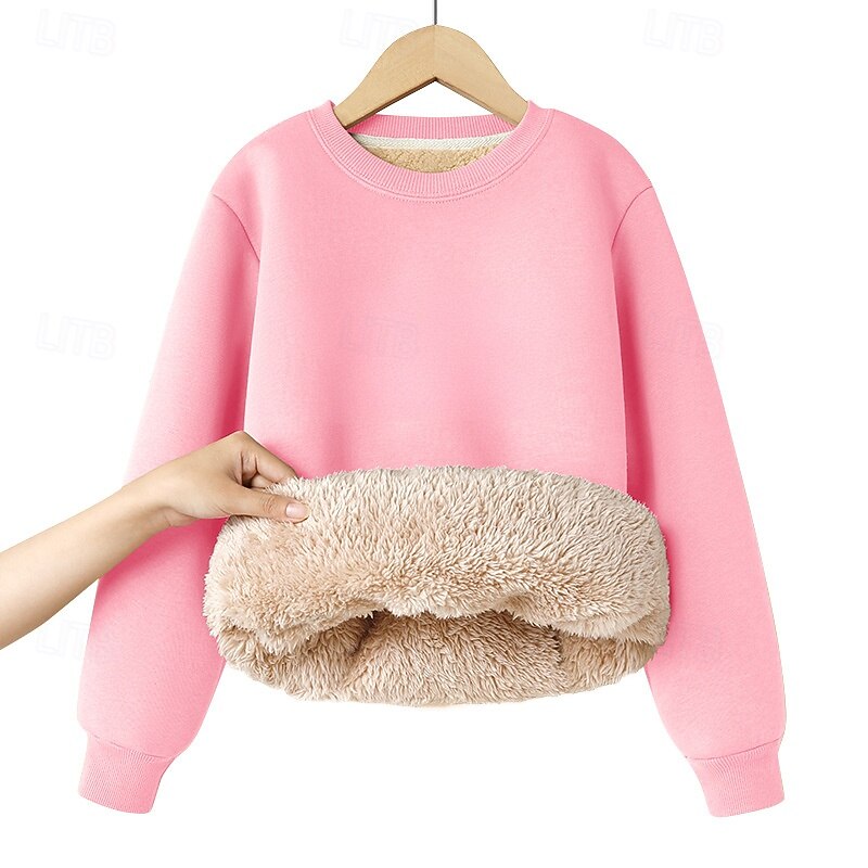 Kids Girls' Sweatshirt Solid Color Long Sleeve Crewneck Winter Sports Streetwear Daily Rabbit Fur Outdoor Casual Regular Fit2
