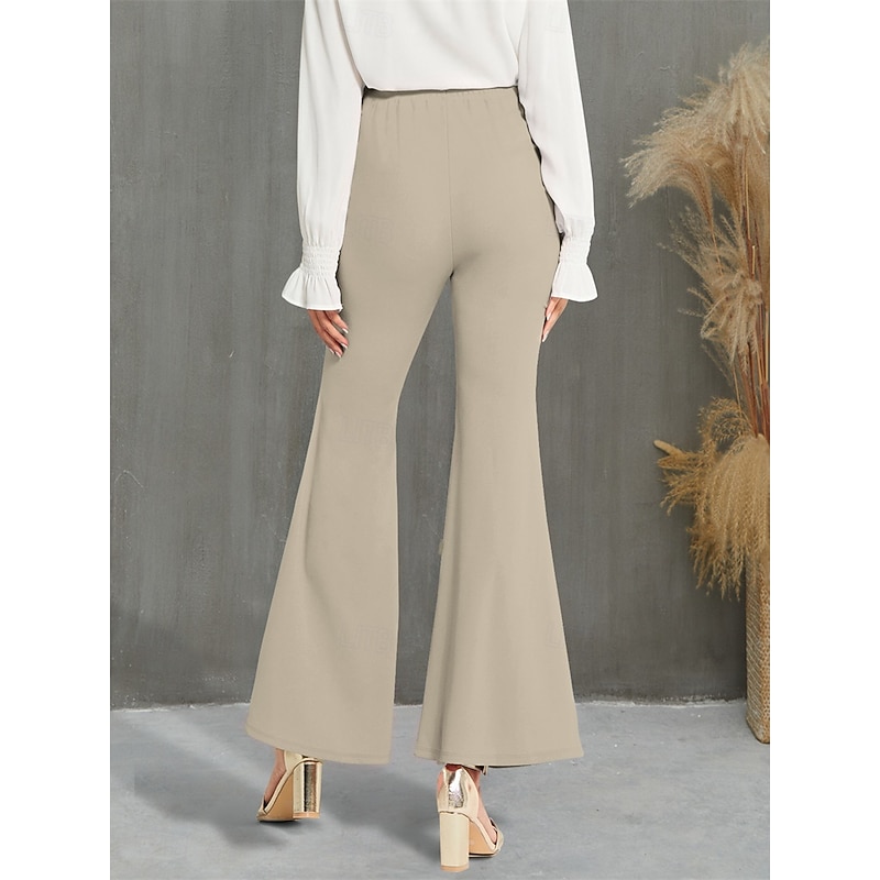 Women's Flared Pants Fashion Streetwear Full Length High Waist Plain High Cut Comfy Outdoor Micro-elastic Vacation Street Daily Black Green Khaki Spring Fall Regular Fit4