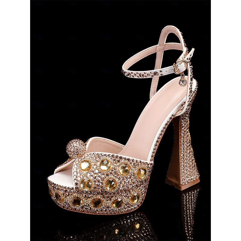 Women's Glamorous Crystal-Embellished Platform Sandals with Ankle Strap | Perfect for Weddings and Special Occasions2