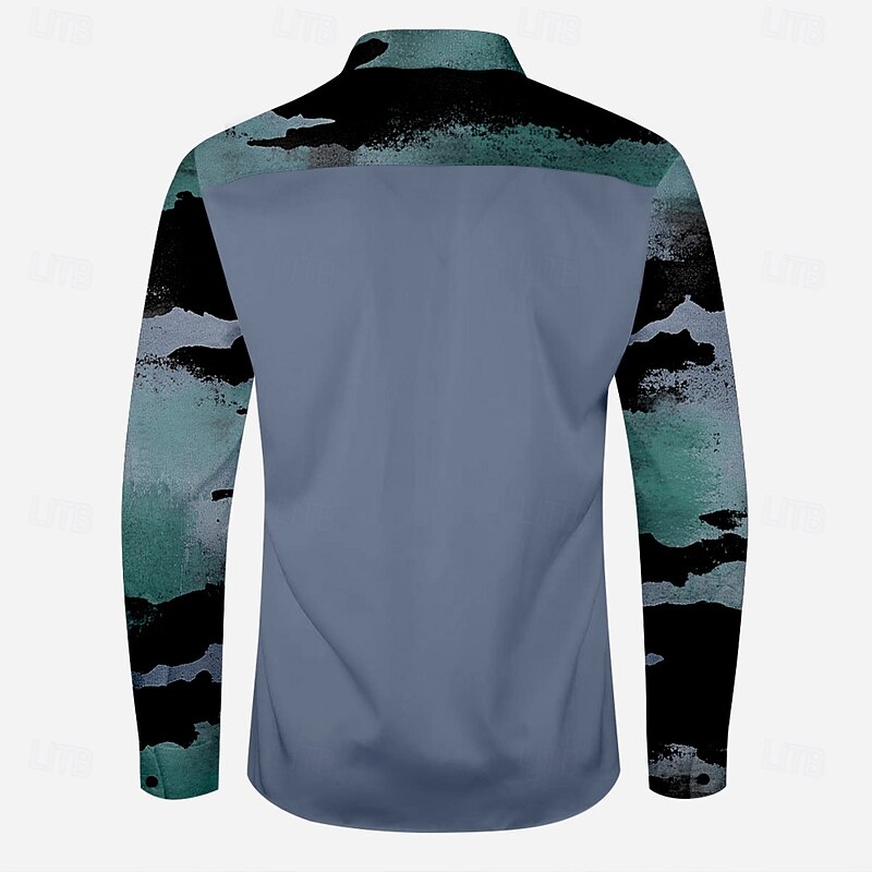 Men's Color Block Marble Western Shirt Cowboy Shirt Long Sleeve Western Casual Causal Spring Fall Turndown 2 Pockets Yellow Blue Green4