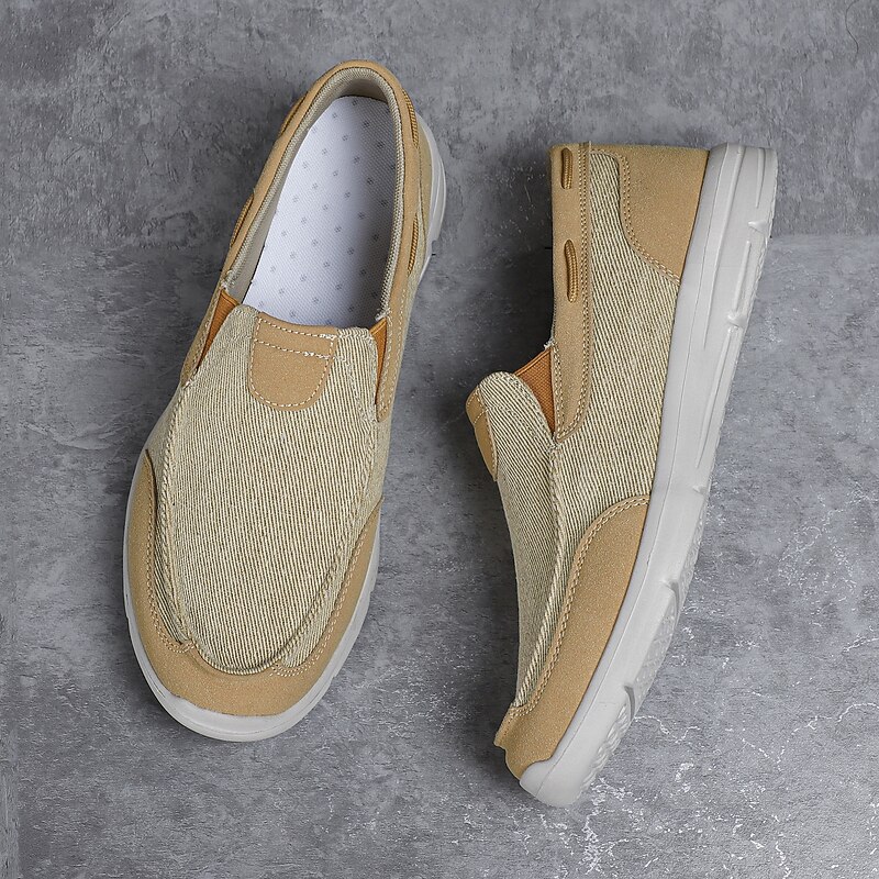 Men's Beige Canvas Slip-On Loafers – Lightweight Breathable Casual Shoes for Daily Wear and Outdoor Activities3
