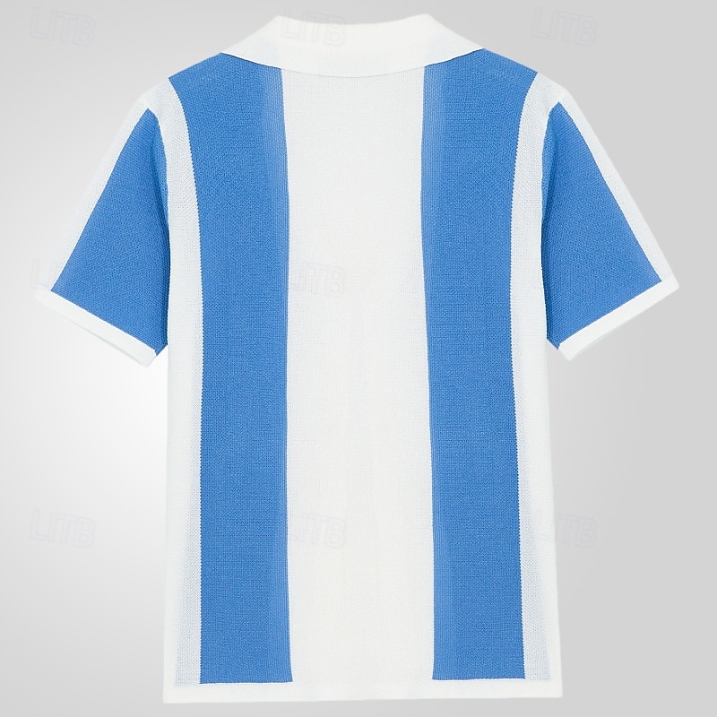 Men's Button Up Polos Golf Shirt Casual Sports Lapel Short Sleeve Fashion Basic Color Block Patchwork Buttons Summer Blue Button Up Polos3