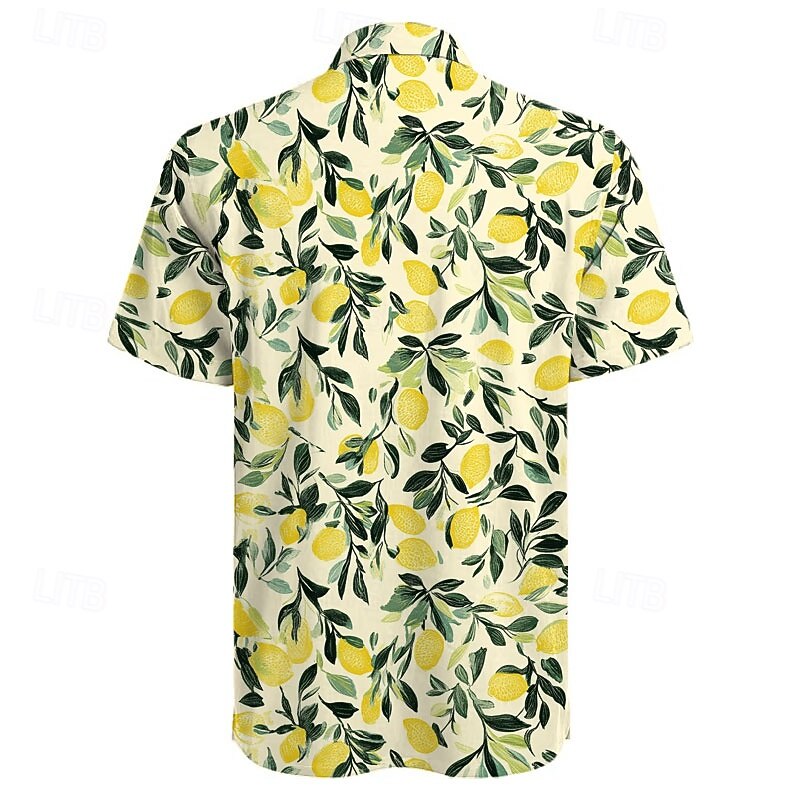 Men's Fruit Palm Leaf Casual Shirt Summer Hawaiian Shirt Aloha Shirt Short Sleeve Hawaiian Casual Resort Vacation Causal Casual Summer Spring Turndown Button Up Yellow2