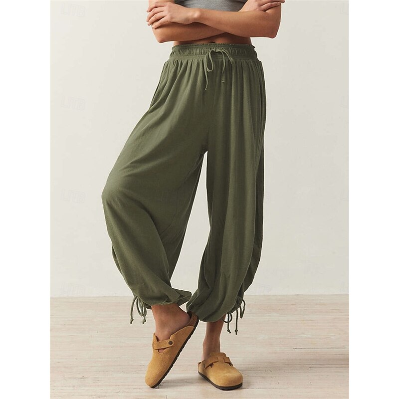 Women's Slacks Bloomers Fashion Streetwear Full Length Medium Waist Plain Drawstring Comfort Outdoor Stretchy Vacation Street Daily Black Army Green Rose Red Spring Fall Loose Fit