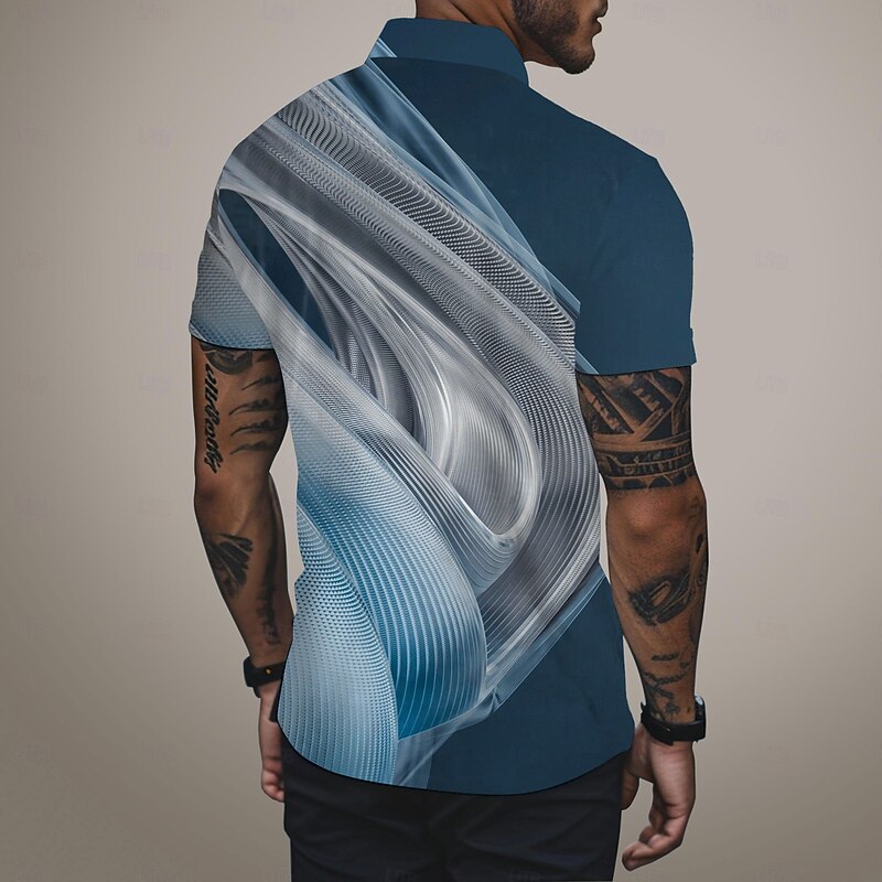 Men's Geometric Zip Polo Shirts Golf Shirt Short Sleeve Polo Shirts Collared Shirts Business Casual Vacation Wear Formal Wear Festival Wear 3D Print Quarter Zip Polo Summer Spring Blue Purple Gold2