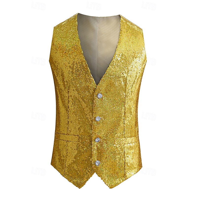 Disco 1980s Vest Disco Sequins Fancy Dress Men's Carnival Costume Masquerade Performance Party Club Adults' Vest All Seasons3