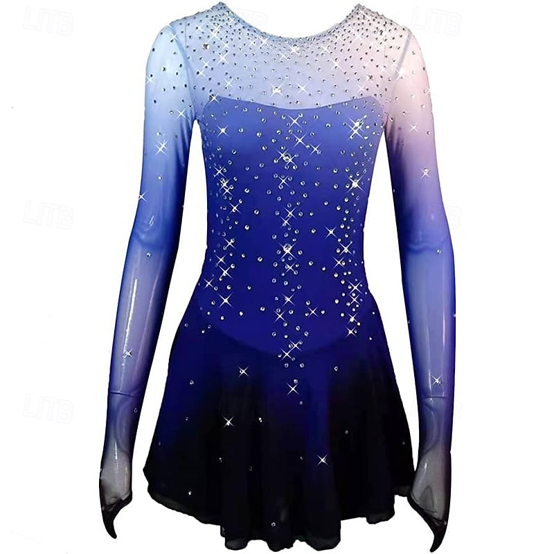 Figure Skating Dress Women's Girls' Ice Skating Dress Purple High Elasticity Training Competition Skating Wear Classic Crystal / Rhinestone Long Sleeve Ice Skating Figure Skating