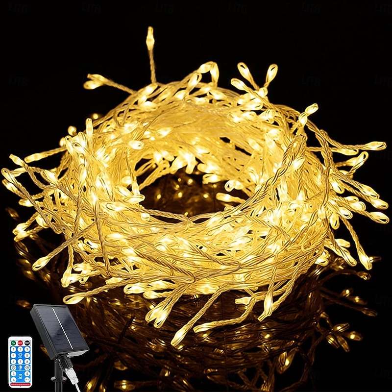 10m String Lights 370 LEDs EL 1Set Mounting Bracket 1 set Warm White Cold White Blue Holiday Lights Solar Holiday Wedding Solar Powered3