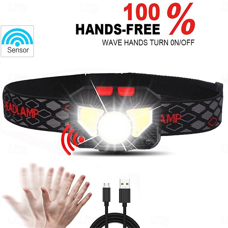 Headlamp Flashlight 1200 Lumen Ultra-Light Bright LED Rechargeable Headlight with White Red Light 2-Pack Waterproof Motion Sensor Head Lamp 8 Mode for Outdoor Camping Running Hiking Fishing