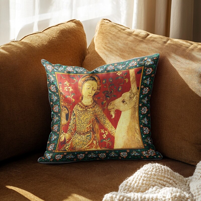 Medieval Double Side Pillow Cover 4PC Lady Unicorn Decorative Cushion Case Pillowcase for Bedroom Livingroom Sofa Couch Chair