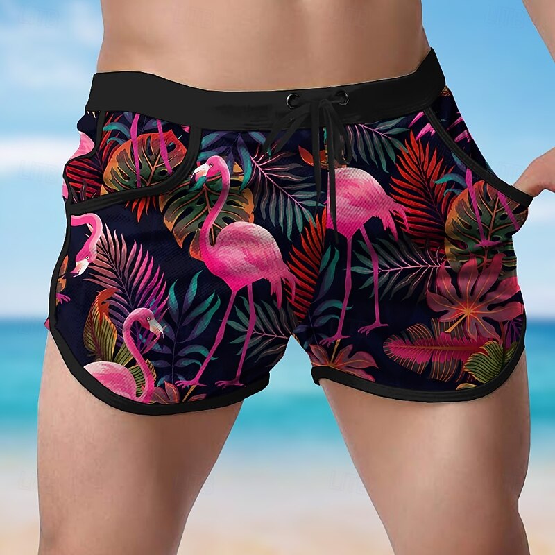 Men's Animal Flamingo Tropical Swim Trunks Swim Shorts Board Shorts Mid Waist Fashion Designer Surfing Holiday Beach Drawstring Pocket Elastic Waist Designer Clothing Apparel3
