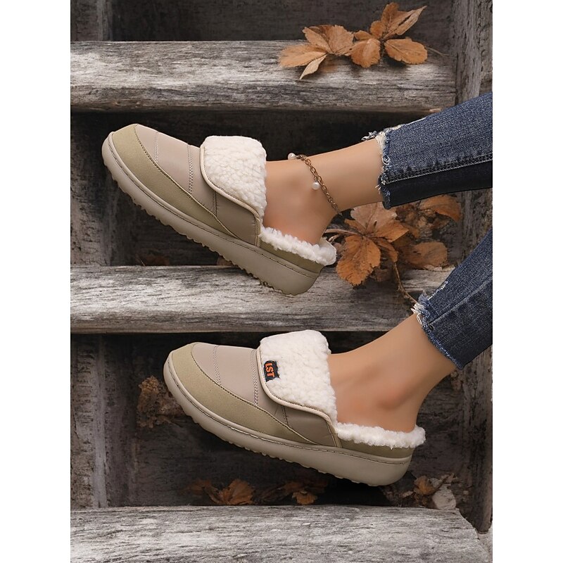 Women's Cozy Beige Fuzzy Slippers with Soft Fleece Lining - Perfect for Winter Relaxing at Home4
