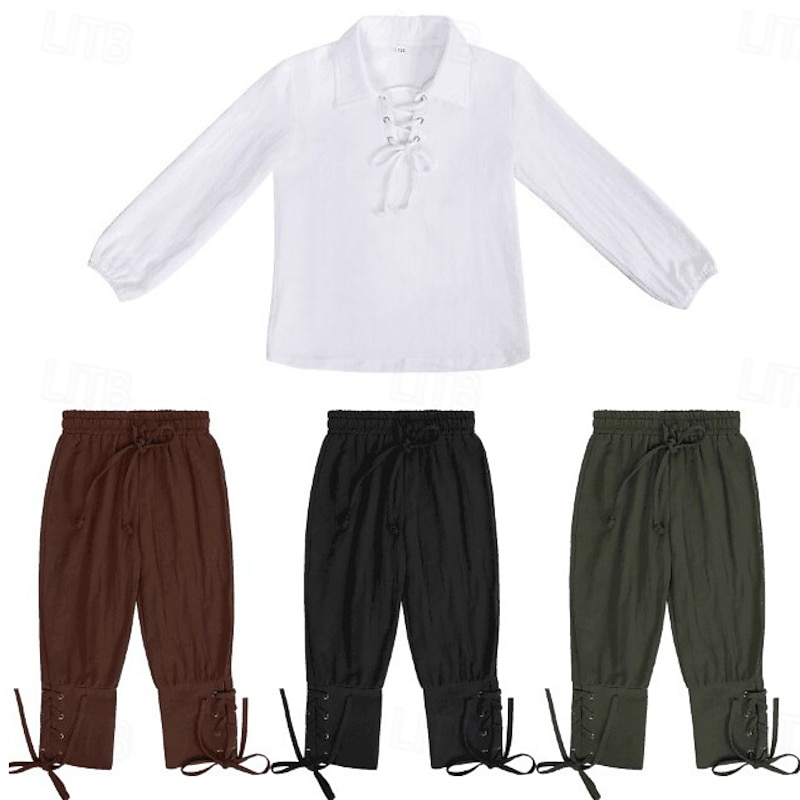Vintage Medieval Renaissance Pants Outfits Shirt Pirate Ranger Solid Color Fancy Dress Boys' Pirate Masquerade Performance Masquerade LARP Kid's Shirt Pants