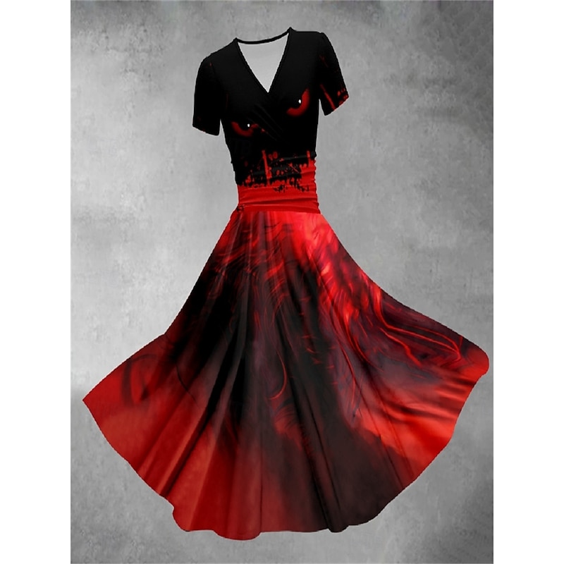 Women's Graphic Print V Neck Midi Dress Stylish Home Daily Short Sleeve Summer