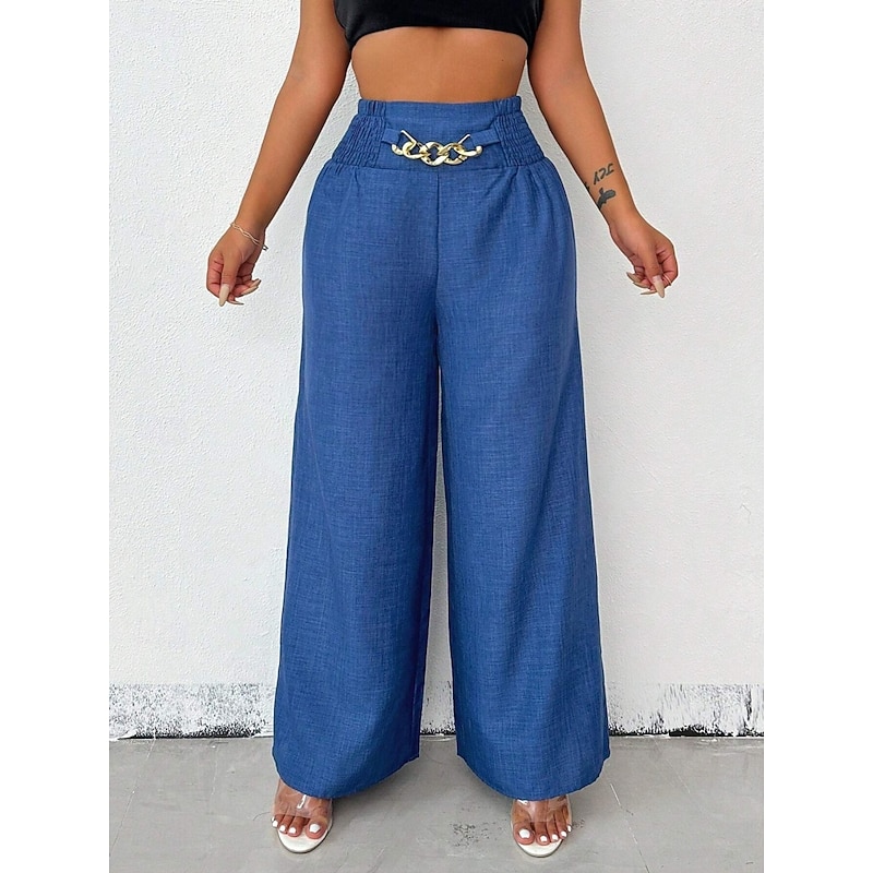 Women's Wide Leg Chinos Fashion Streetwear Full Length High Waist Plain Elastic Waistband Comfy Soft Comfortable Micro-elastic Outdoor Street Black Blue Apricot Spring Fall Regular Fit
