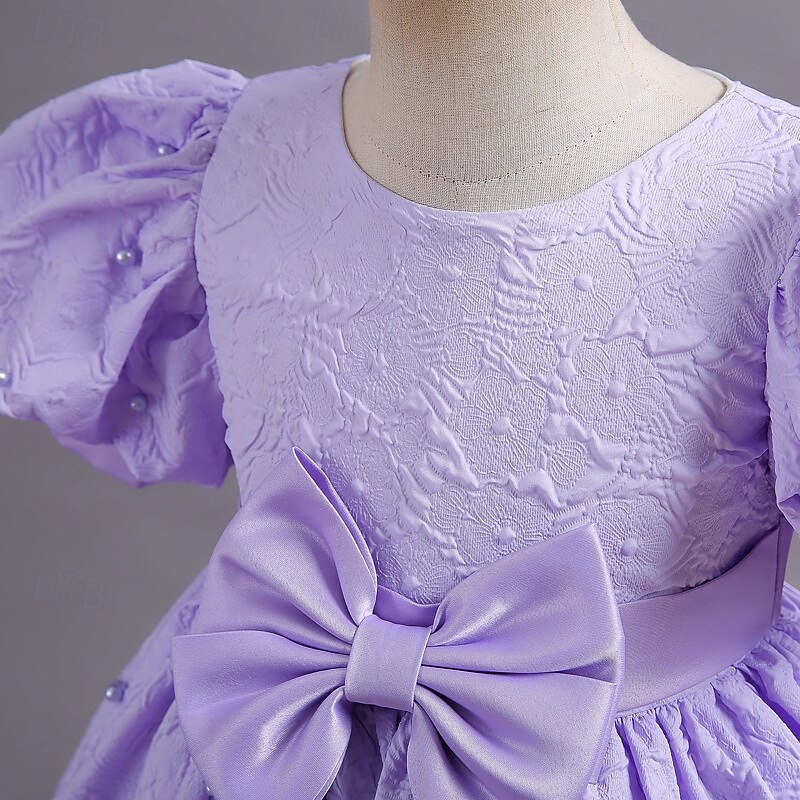 Flower Girl Dress Kid's Girls' Princess Dress Performance Wedding Party Elegant Beautiful Solid Color Short Sleeve Crew Neck Champagne Pink 4 years+4