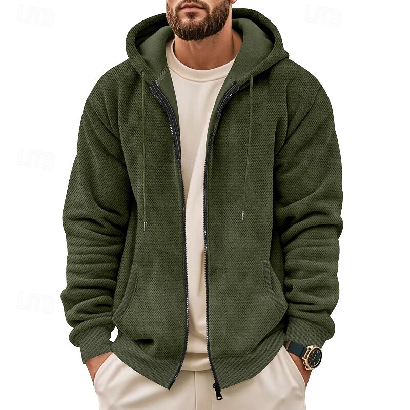 Men's Waffle Hoodies Zip Up Hoodie Hoodie Fleece Hoodie Black Army Green Navy Blue Khaki Gray Hooded Plain Pocket Sports & Outdoor Daily Holiday Streetwear Basic Casual Fall & Winter Clothing Apparel4