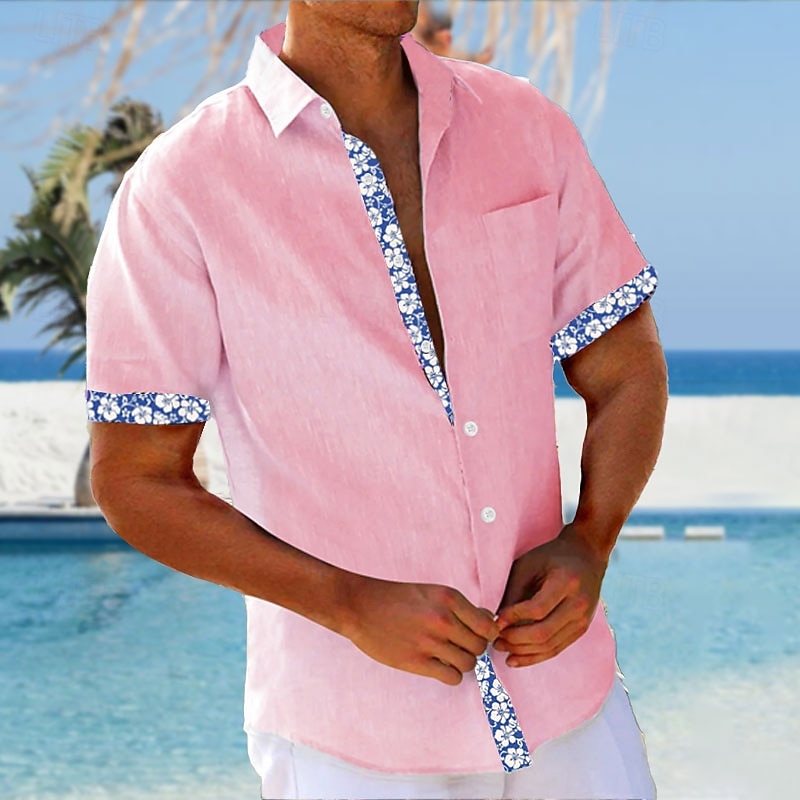 Men's Floral Summer Hawaiian Shirt Aloha Shirt Short Sleeve Hawaiian Resort Vacation Casual Summer Spring Turndown Button Up White Yellow Pink Blue3