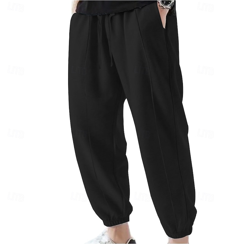 Men's Sweatpants Joggers Trousers Casual Pants Drawstring Elastic Waist Pleats Plain Comfort Soft Full Length Outdoor Daily Gym Sports Fashion Black Navy Blue4