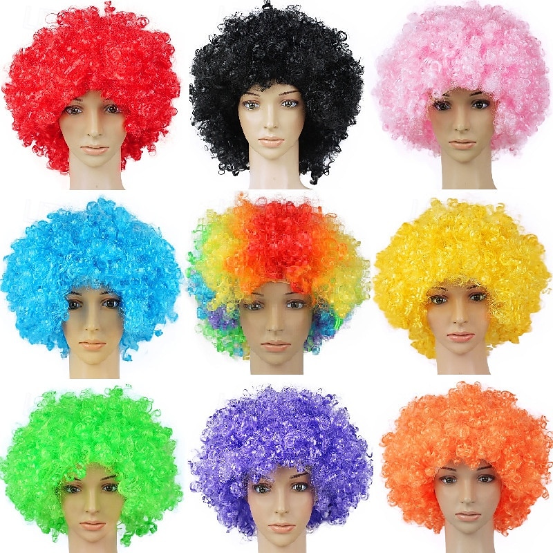 Men's Synthetic Afro Wig with Bangs Short Rainbow Colors Dark Gold Orange Black White Synthetic Hair for Carnival