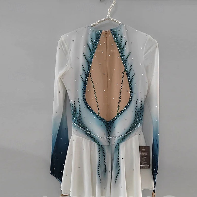 Figure Skating Dress Women's Girls' Ice Skating Dress Ink color High Elasticity Training Competition Skating Wear Classic Crystal / Rhinestone Long Sleeve Ice Skating Figure Skating4