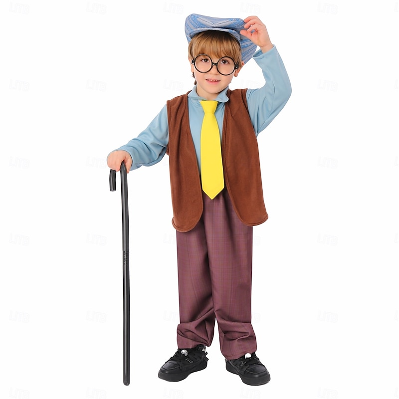 Old Man Halloween Outfits Costume Dress Up with Grandpa Funny Costume Kid's Boys' Halloween Carnival 100th Day of School Easy Halloween Costumes Dress Up