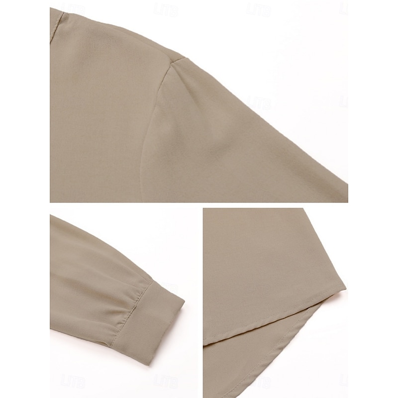 Women's Shirt Blouse Solid Color Basic Casual Long Sleeve V Neck Regular Tops Daily Patchwork Buttons Brown Spring Fall3