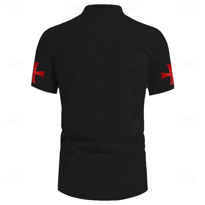 Men's Knights Templar Henley Shirt T shirt Tee Short Sleeve T shirt 3D Print Lace Up Neck Henley Shirt Casual Sports Outdoor Casual Daily Black Spring & Summer Clothing Apparel S M L XL XXL XXXL2