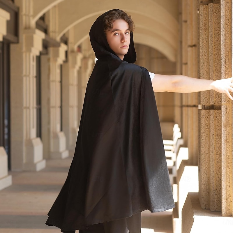 Retro Vintage Medieval Renaissance Cape Hooded Cloak Ranger Elven Fancy Dress Men's Celtic Viking Fantasy Halloween Carnival Masquerade Party LARP Adults' Cloak3