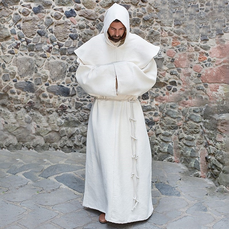 Punk & Gothic Medieval Renaissance 17th Century Coat Cosplay Costume Hoodies Robe Outerwear Wizard Priest Men's Halloween Performance Masquerade LARP Coat Medieval Cloak2