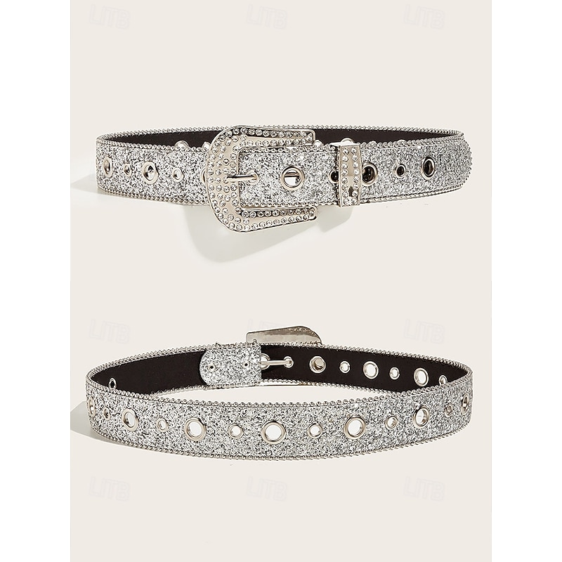 Women's Rhinestone Embellished Western Belt with Sparkling Buckle, Adjustable Fashion Belt for Jeans, Parties, and Casual Wear3
