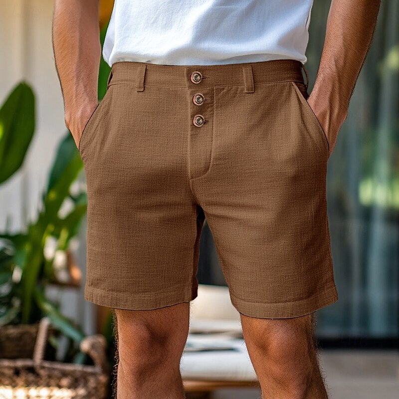 Men's Shorts Linen Shorts Summer Shorts Buttons Pocket Straight Leg Plain Comfort Breathable Short Home Simple Classic Style Black White3