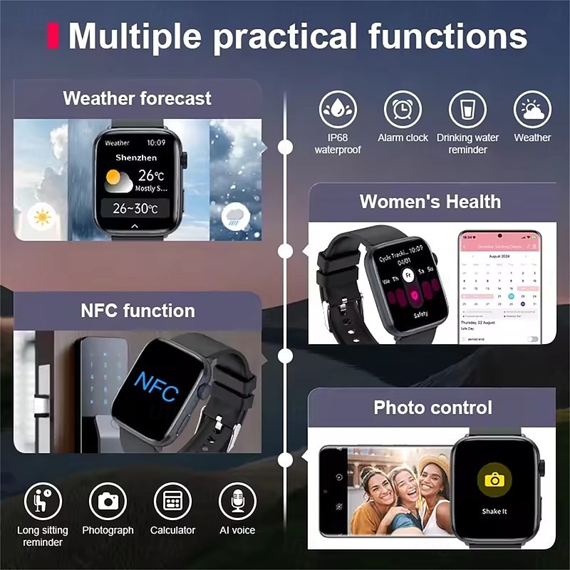 T92 Fashion Smart Watch Women Health Blood Sugar Body Temperature NFC Smartwatch Heart Rate Monitor HD Bluetooth Call Smart Bracelet2