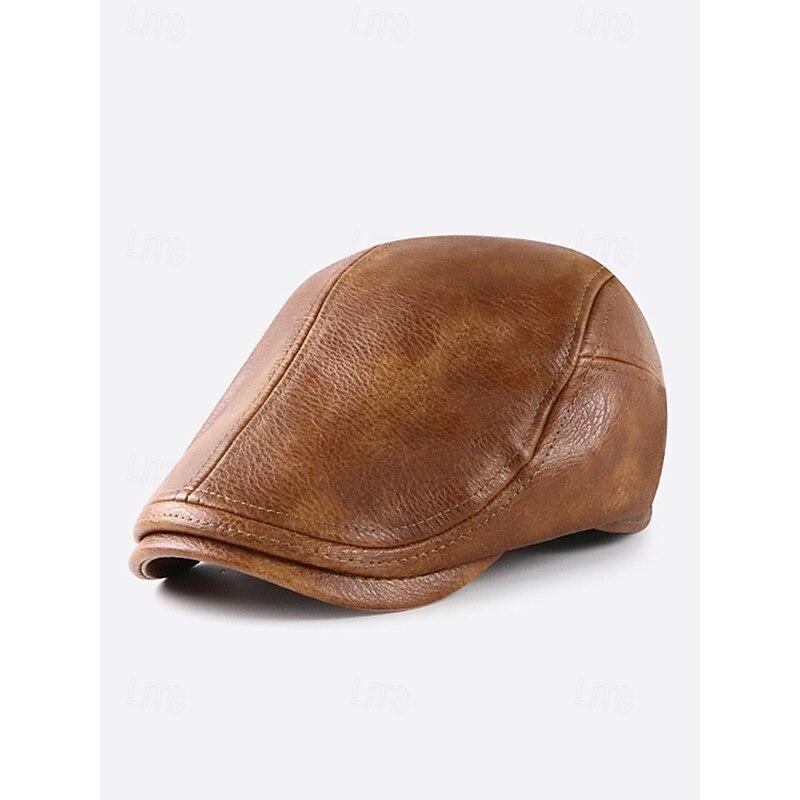 Stylish Brown Faux Leather Flat Cap with Vintage Finish | Perfect for Casual and Dressy Occasions