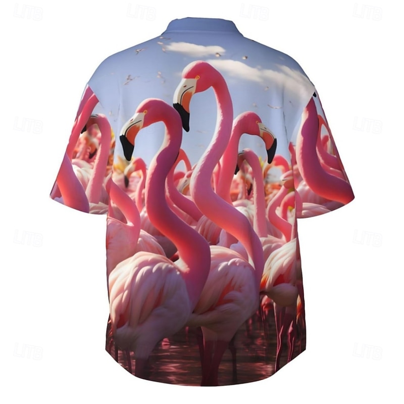 Men's Flamingo Summer Hawaiian Shirt Aloha Shirt Short Sleeve Hawaiian Resort Causal Casual Summer Spring Turndown Button Up Pink2