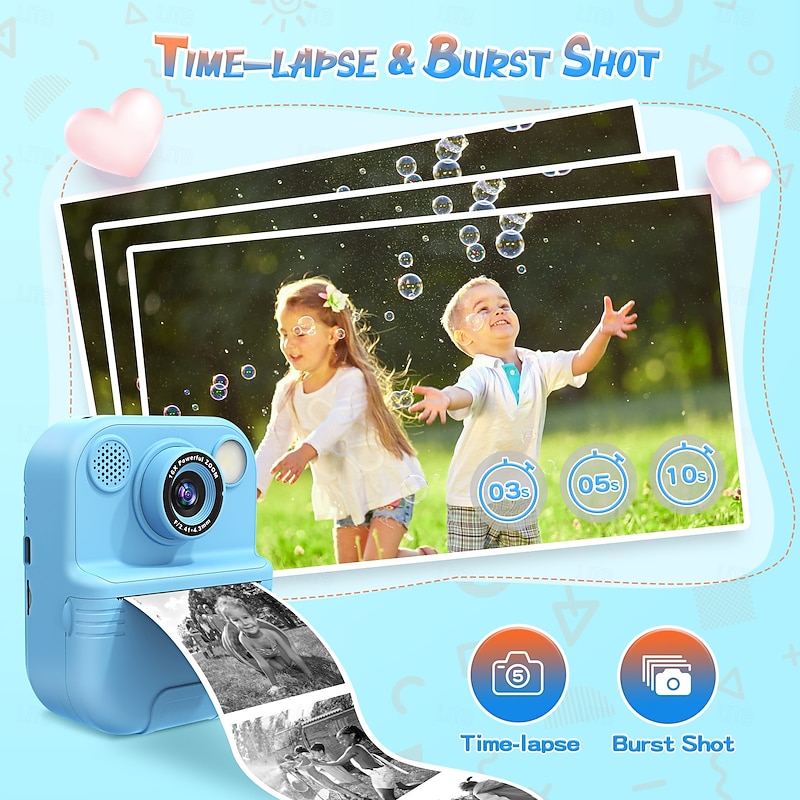 Instant Print Camera for Kids HD 1080P Print Camera for Kids Digital Camera With 3 Rolls Print Paper for  Toys Boy Girls Christmas Gift4
