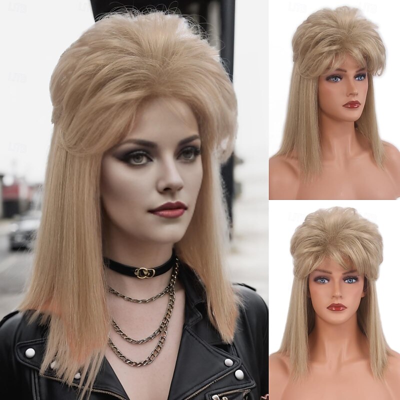 80s  Wig with Bangs for Women Mullet Disco Mens Womens Wig Long Curly Women Wigs for Man Lady Ladies Hippie Rocking 80s 90sThem Party Cosplay Costume Heat Resistant Hair For Carvinal Halloween Wigs3