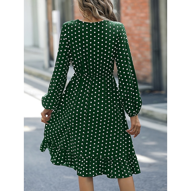 Women's Mini Dress Casual Dress A Line Dress Stylish Casual Vacation Daily Regular Fit Polka Dot Long Sleeve V Neck Navy Blue Green Spring Fall4