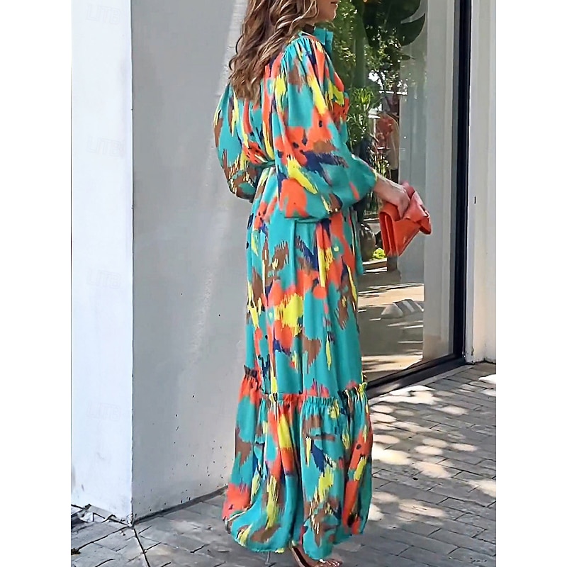 Women's Graphic Shirt Collar Midi Dress Long Sleeve Fall Winter4