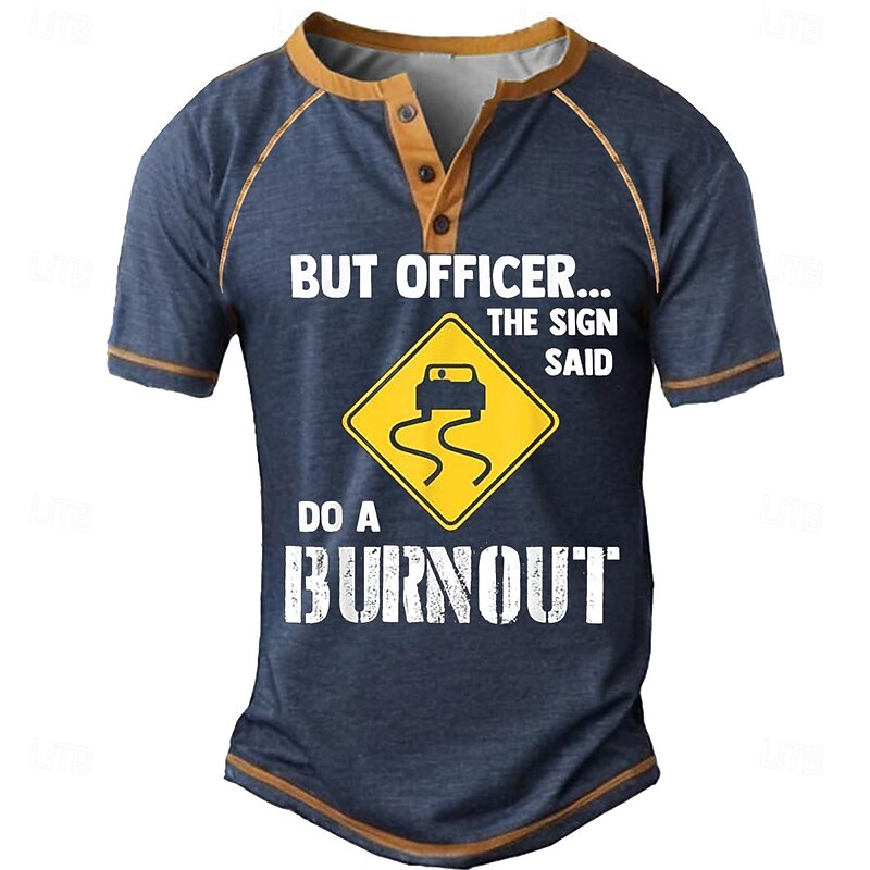 Men's Graphic Sign "DO A BURNOUT" Henley Shirt Tee Short Sleeve Fashion Designer Outdoor Casual Daily Summer Black Army Green Navy Blue Henley Henley T-Shirt4