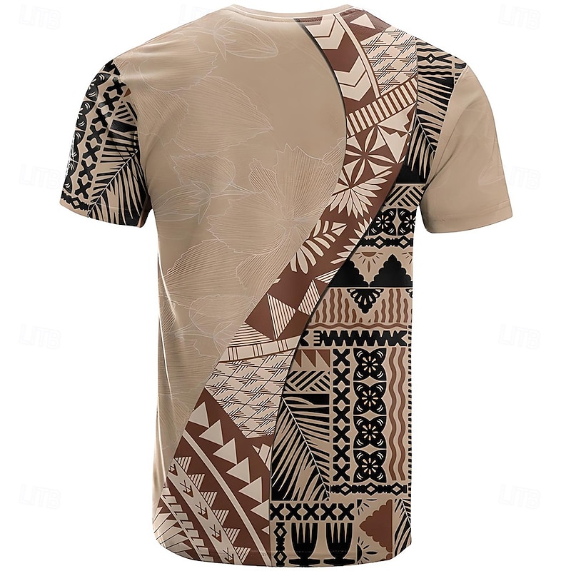 Men's Paisley Aztec T Shirt Short Sleeve T shirt 3D Print Crew Neck Shirt Fashion Ethnic Street Daily Brown Khaki Summer Spring Clothing Apparel S M L XL XXL XXXL4